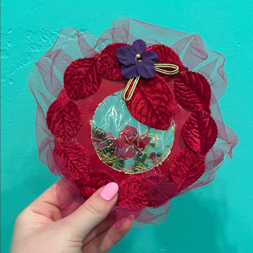 Red Velvet Floral Accent with Purple Centerpiece